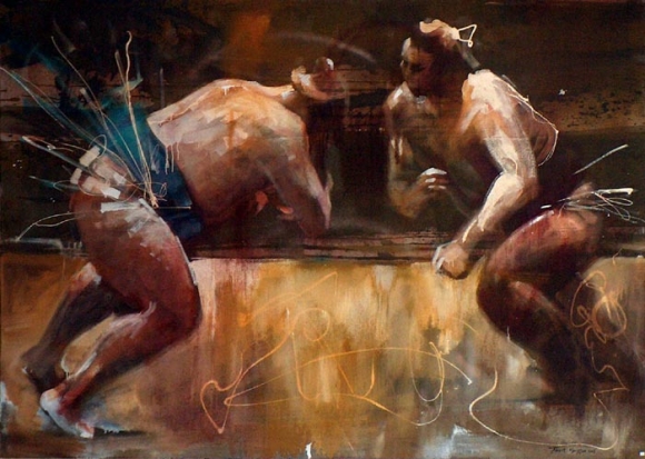 Sumos n°3 - 2005 - Acrylique/Huile sur toile - 195 x 130 cm - 