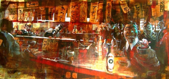 izakaya n°1 - 2008 - Acrylique/Huile sur toile - 500 x 200 cm -