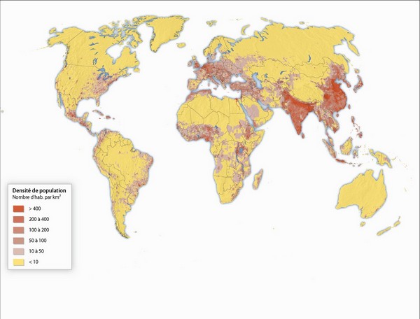La densité de population dans le monde